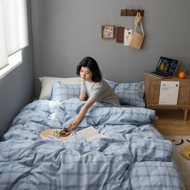 KTX-456083 Washed Cotton Check Duvet Cover for 1.8m Bed