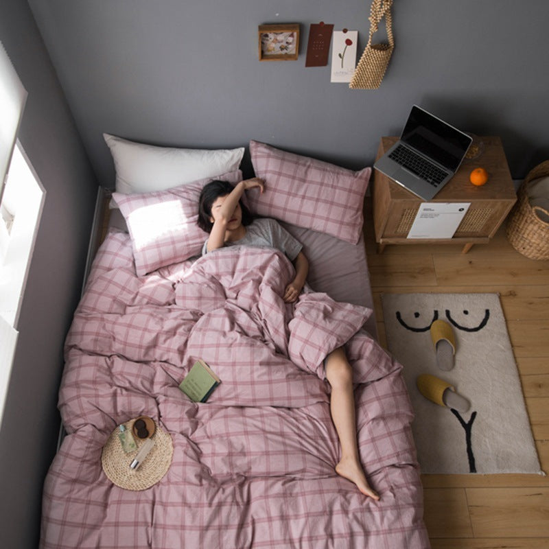 KTX-456083 Washed Cotton Check Duvet Cover for 1.8m Bed