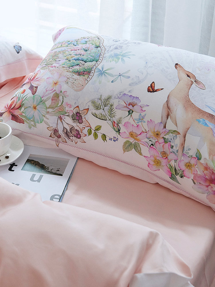 KTX-457555 Light Luxury Egyptian Long Staple Cotton Bed Set - Four Pieces, Pastoral Flower Print, Sizes for 1.5m to 2.0m Beds