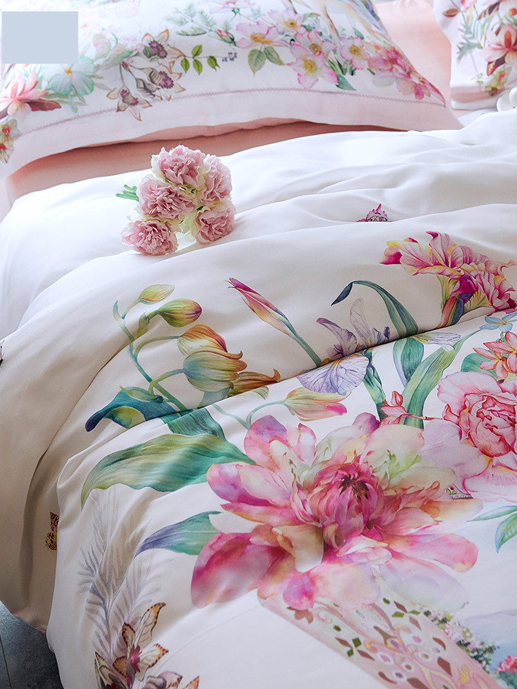 KTX-457555 Light Luxury Egyptian Long Staple Cotton Bed Set - Four Pieces, Pastoral Flower Print, Sizes for 1.5m to 2.0m Beds