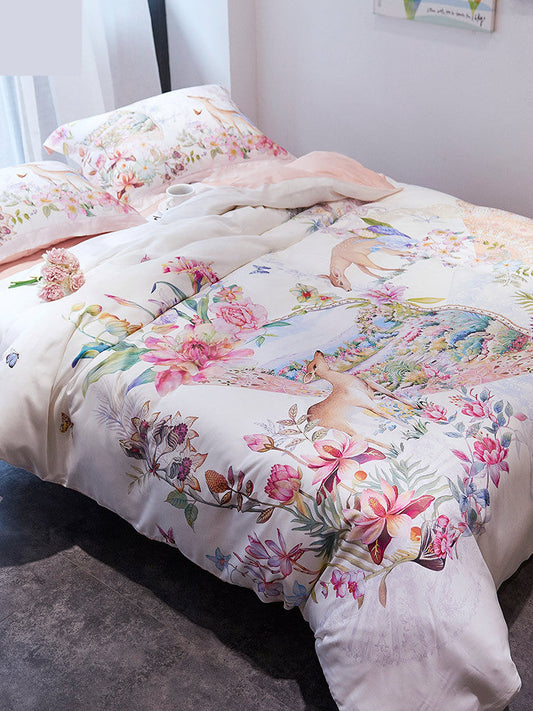 KTX-457555 Light Luxury Egyptian Long Staple Cotton Bed Set - Four Pieces, Pastoral Flower Print, Sizes for 1.5m to 2.0m Beds