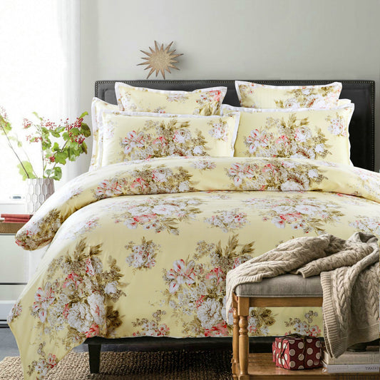 KTX-458323 Cotton Twill Bedding Set with Plant and Flower Design, Available for 1.5m, 1.8m, and 2.0m Beds