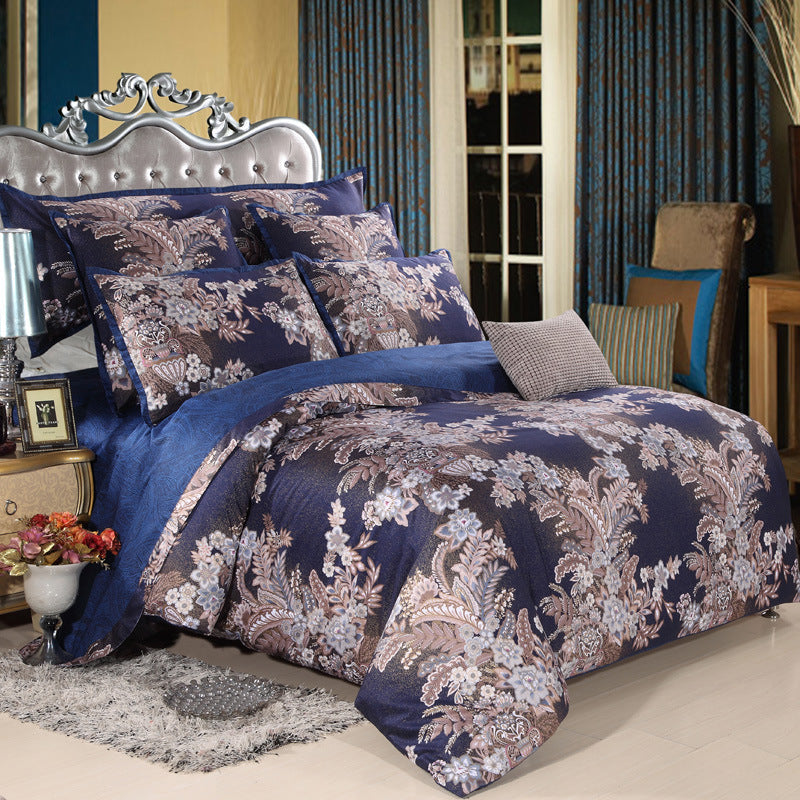 KTX-458323 Cotton Twill Bedding Set with Plant and Flower Design, Available for 1.5m, 1.8m, and 2.0m Beds