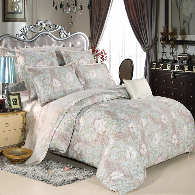 KTX-458323 Cotton Twill Bedding Set with Plant and Flower Design, Available for 1.5m, 1.8m, and 2.0m Beds