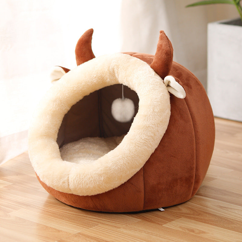 KTX-458835 Cozy Semi-Enclosed Cat Nest – Warm & Stylish Options for All Seasons