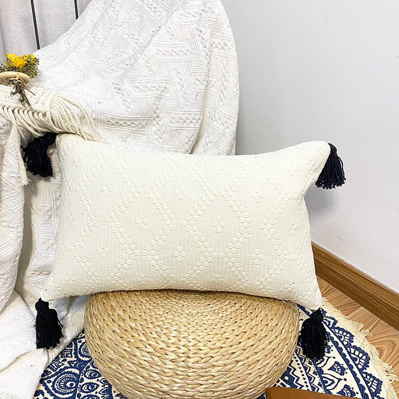 KTX-461907 Geometric Abstract Cotton Printed Tassel Pillowcase with PP Cotton Filling