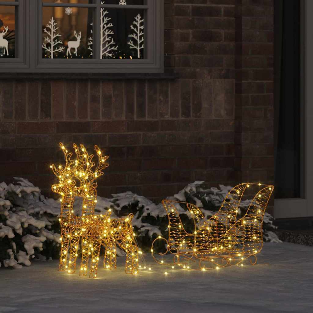 KTX-462803 Reindeer Pull-Along Sleigh Decoration with LED Lights, Modern Warm White Design, Indoor/Outdoor Use