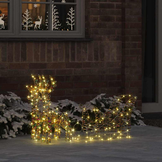 KTX-462803 Reindeer Pull-Along Sleigh Decoration with LED Lights, Modern Warm White Design, Indoor/Outdoor Use