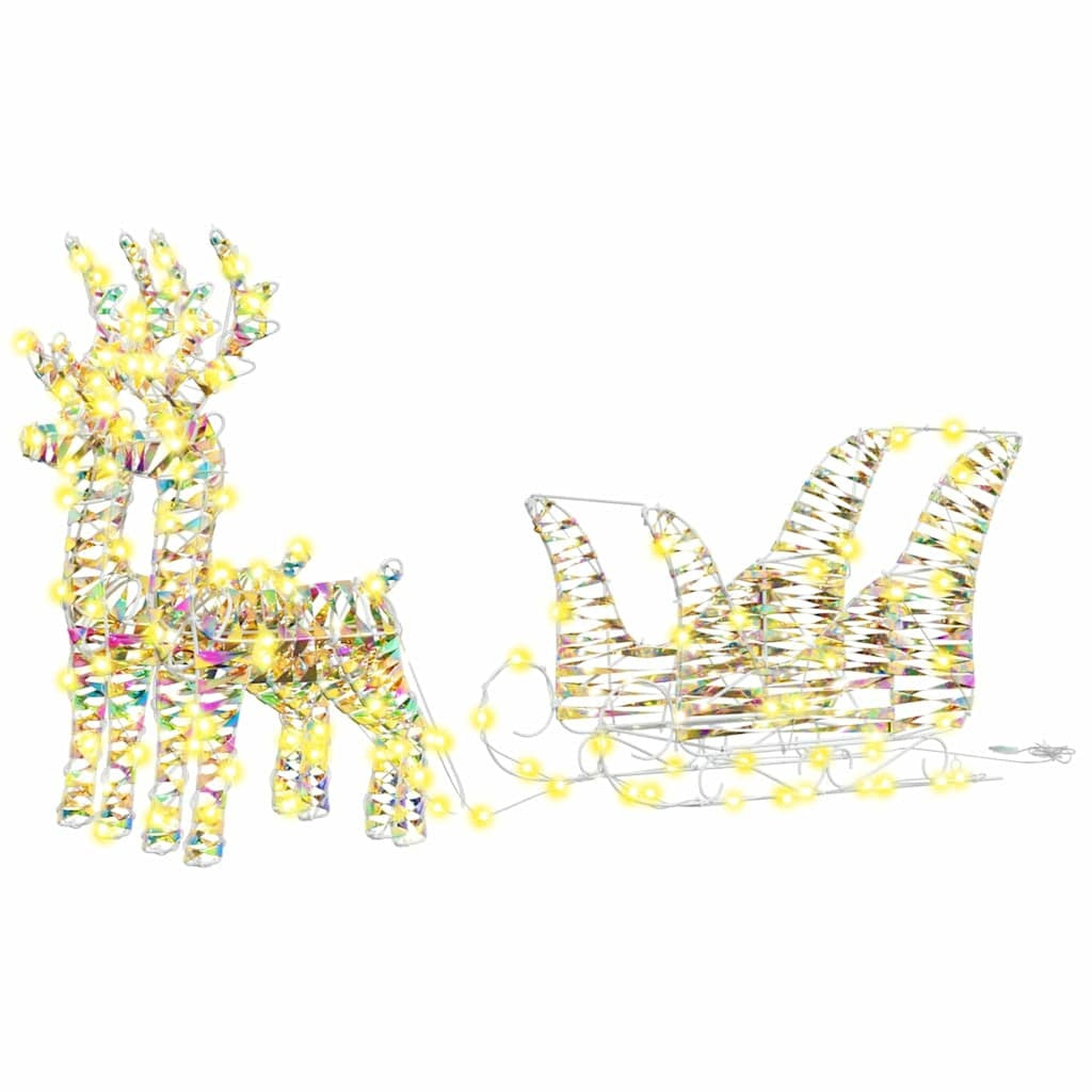 KTX-462803 Reindeer Pull-Along Sleigh Decoration with LED Lights, Modern Warm White Design, Indoor/Outdoor Use