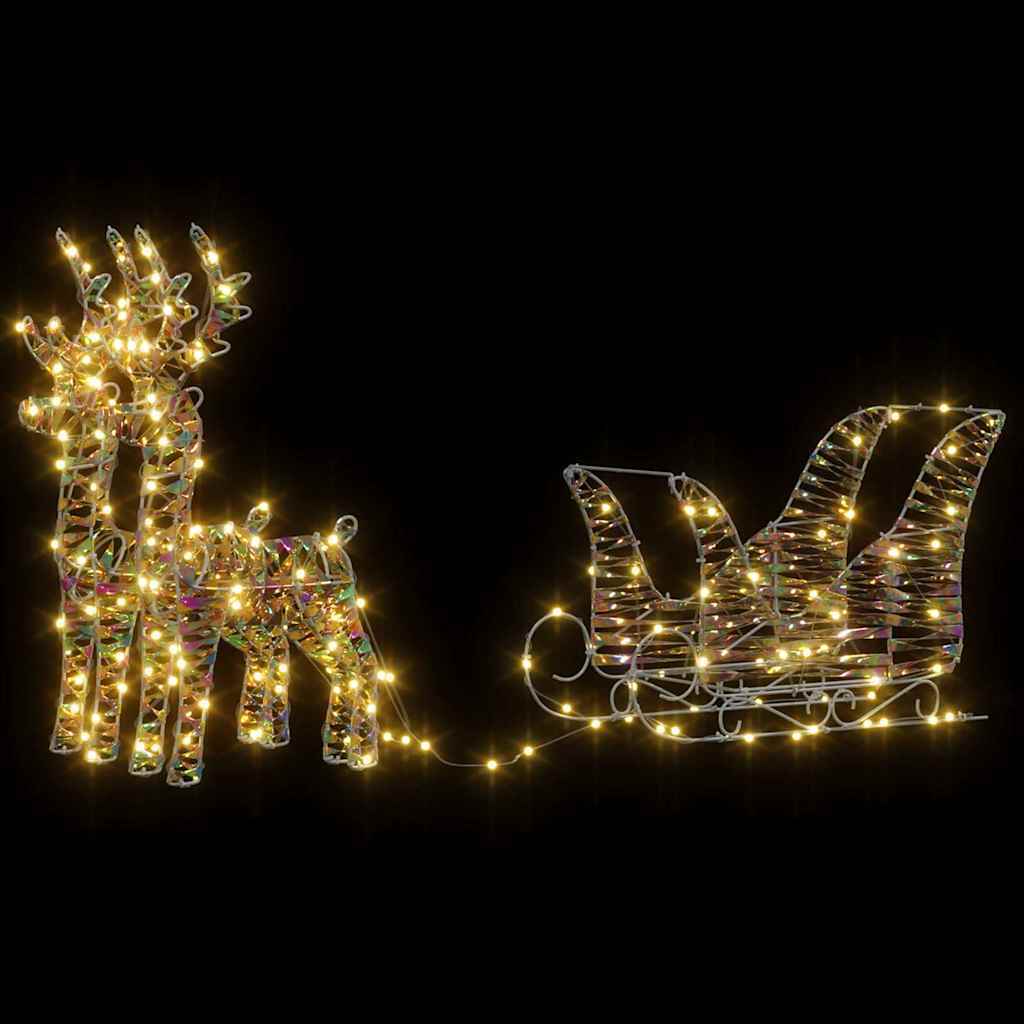 KTX-462803 Reindeer Pull-Along Sleigh Decoration with LED Lights, Modern Warm White Design, Indoor/Outdoor Use