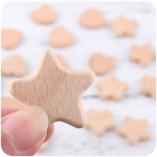 KTX-462931 Beech Wood Love Star Tooth Glue Beads for Creative DIY Projects - 10 Pack