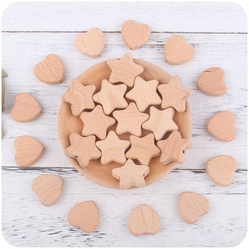 KTX-462931 Beech Wood Love Star Tooth Glue Beads for Creative DIY Projects - 10 Pack