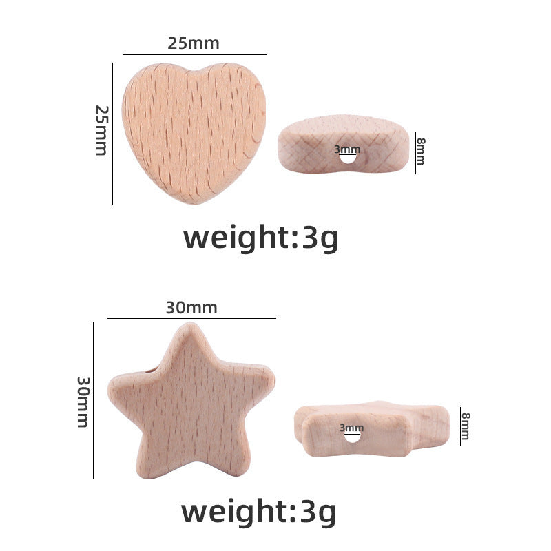 KTX-462931 Beech Wood Love Star Tooth Glue Beads for Creative DIY Projects - 10 Pack
