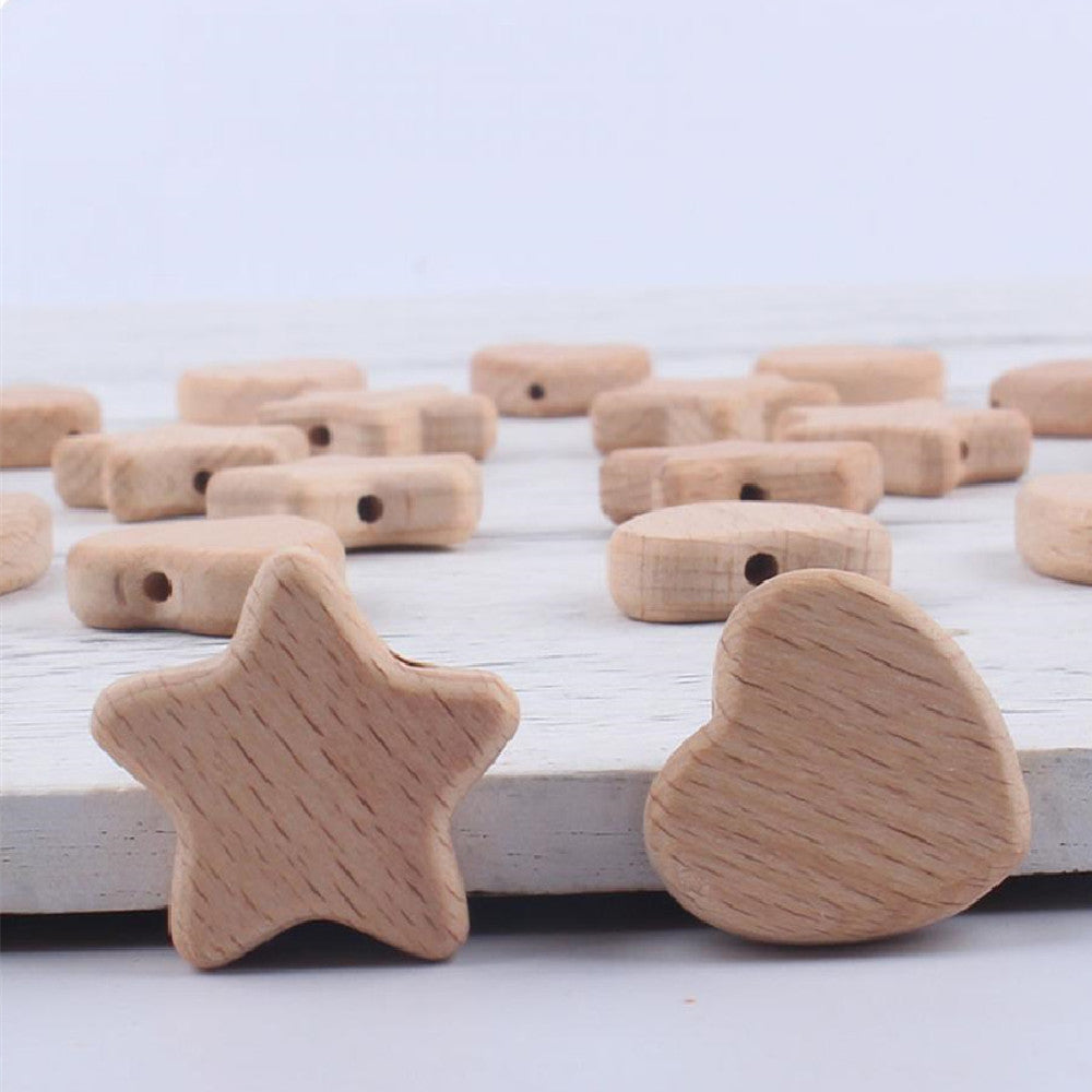 KTX-462931 Beech Wood Love Star Tooth Glue Beads for Creative DIY Projects - 10 Pack