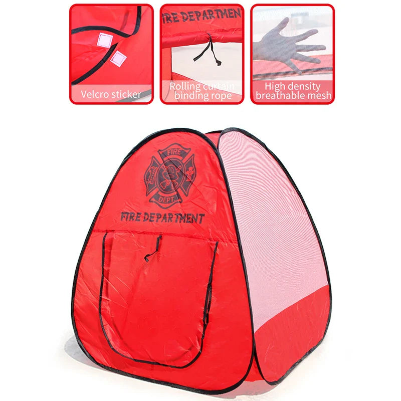 KTX-463251 Fireman Role Play Tent Set for Kids - Foldable Indoor Playhouse with Accessories, Soft Cloth Design, Dimensions 84x84x93cm