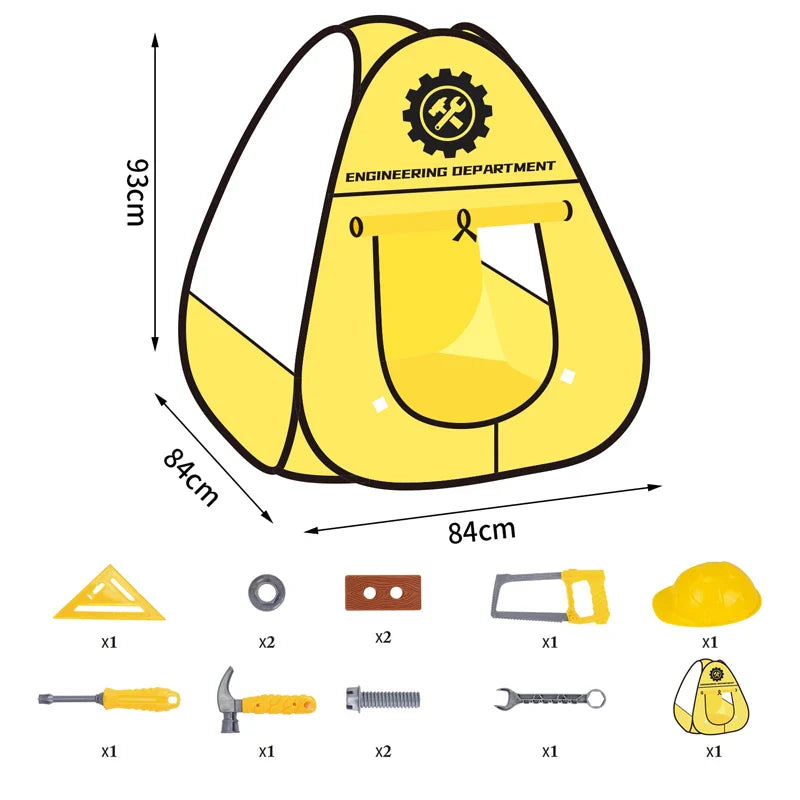 KTX-463251 Fireman Role Play Tent Set for Kids - Foldable Indoor Playhouse with Accessories, Soft Cloth Design, Dimensions 84x84x93cm