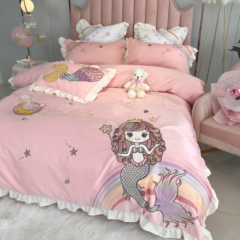 KTX-463315 Cotton Four-Piece Embroidered Bedding Set in Multiple Colors