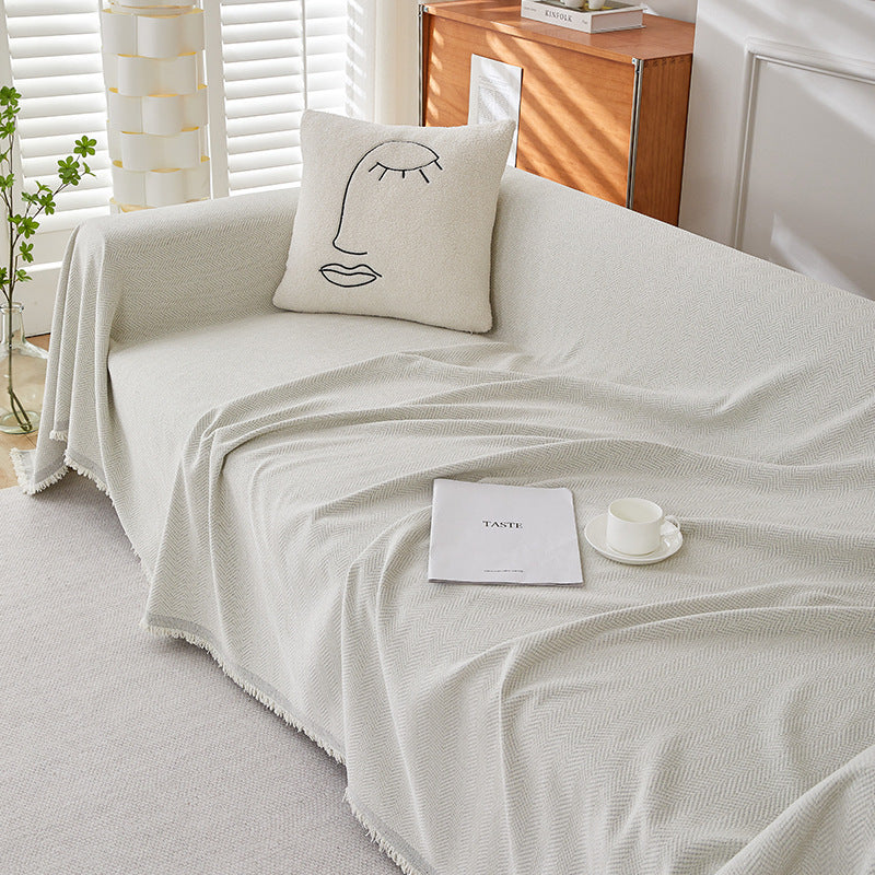 KTX-463955 Chenille Herringbone Pattern Non-slip Sofa Cover - Stain Resistant All-inclusive Protection