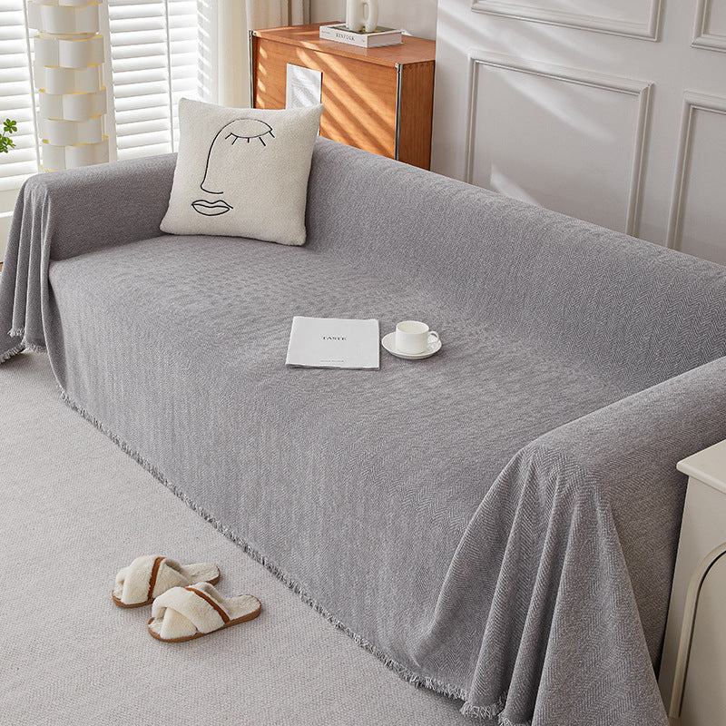 KTX-463955 Chenille Herringbone Pattern Non-slip Sofa Cover - Stain Resistant All-inclusive Protection