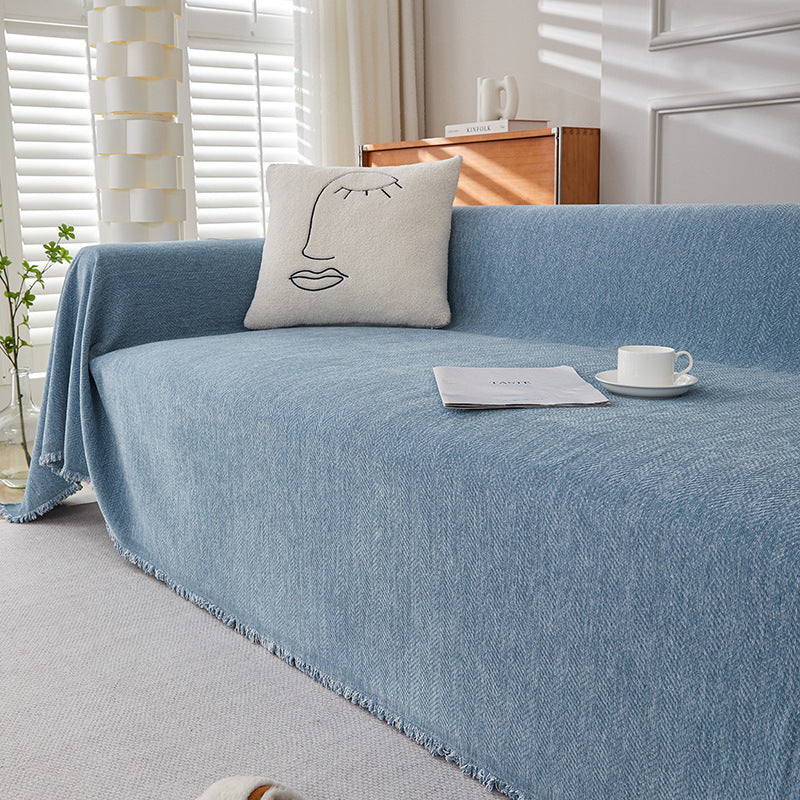 KTX-463955 Chenille Herringbone Pattern Non-slip Sofa Cover - Stain Resistant All-inclusive Protection