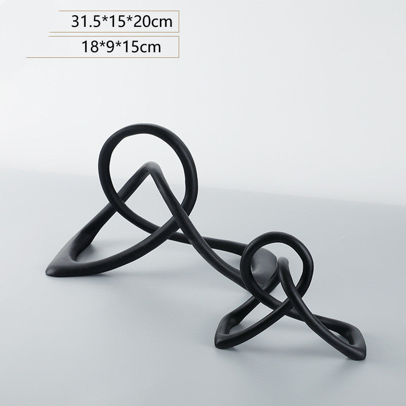 KTX-464083 Modern Black Resin Twisted Knot Abstract Geometric Ornament - Small and Large Sizes Available