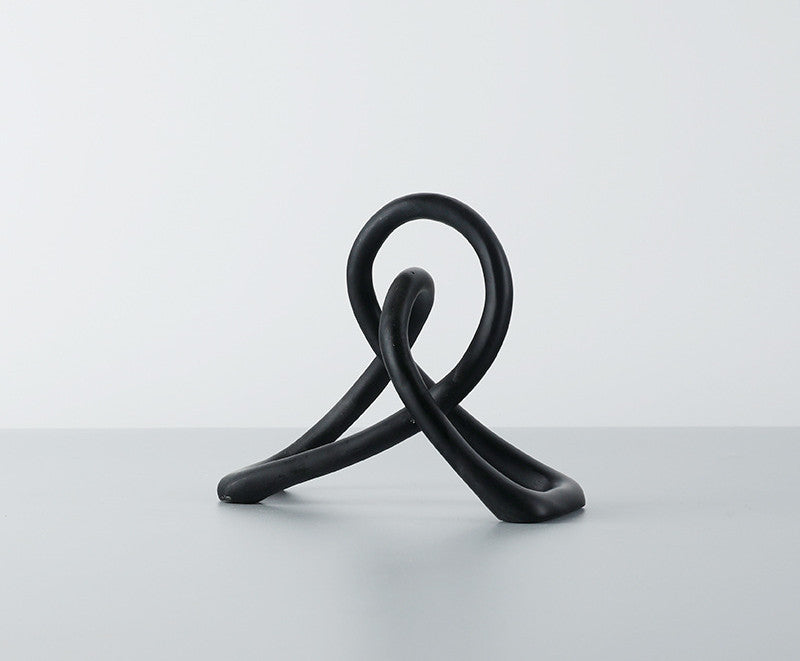 KTX-464083 Modern Black Resin Twisted Knot Abstract Geometric Ornament - Small and Large Sizes Available