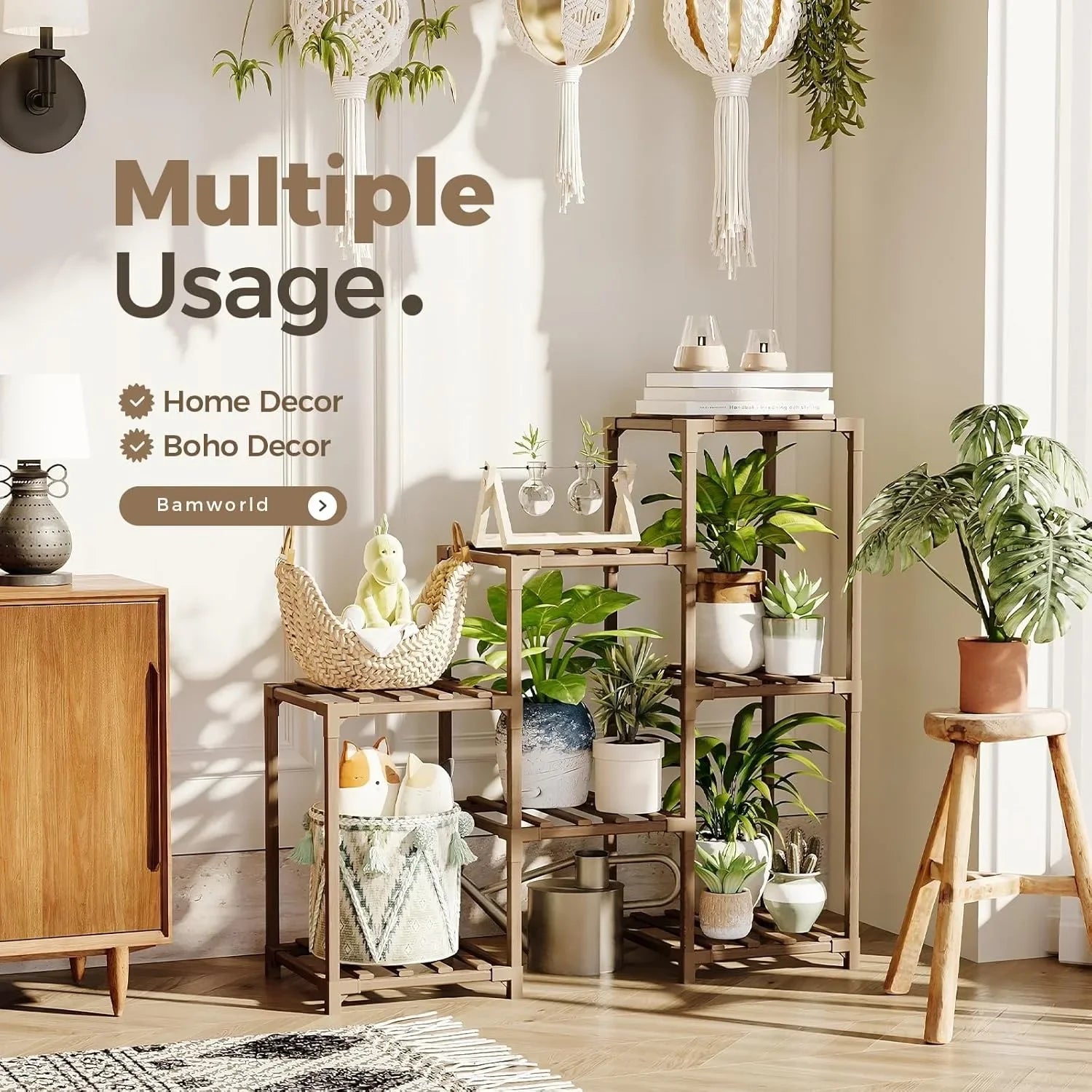 KTX-464659 Customizable Vertical Multi-Layer Wooden Flower Pot Stand