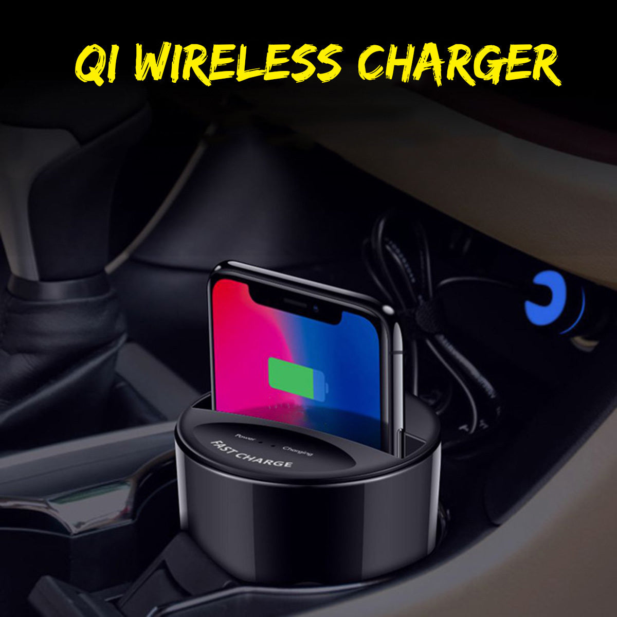 KTX-465363 Wireless Charging Cup for Cars - QI Standard, 10W Power, Includes Base and USB Output, Black