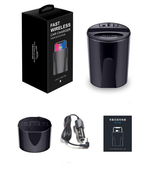 KTX-465363 Wireless Charging Cup for Cars - QI Standard, 10W Power, Includes Base and USB Output, Black