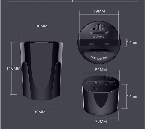 KTX-465363 Wireless Charging Cup for Cars - QI Standard, 10W Power, Includes Base and USB Output, Black