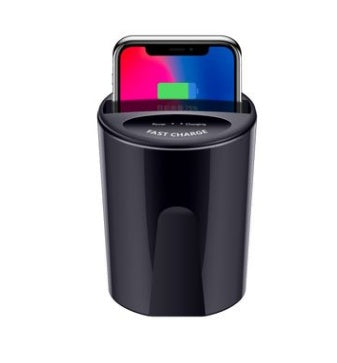 KTX-465363 Wireless Charging Cup for Cars - QI Standard, 10W Power, Includes Base and USB Output, Black