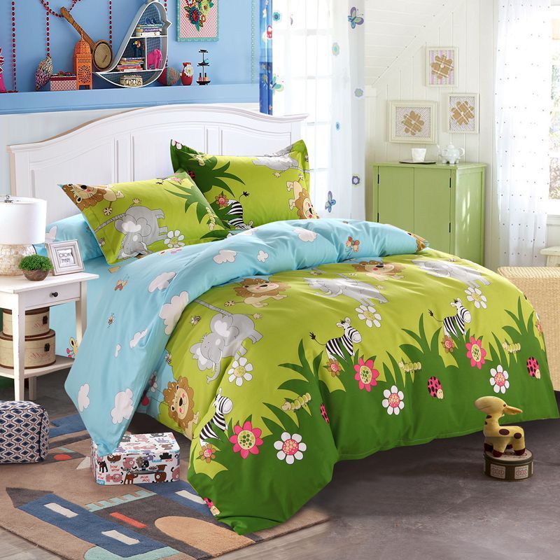 KTX-465619 Cartoon-Themed Cotton Bed Set - 4-Piece Suit for 1.2m and 1.5m Beds, 100% Cotton, 150x200 Quilt Compatible