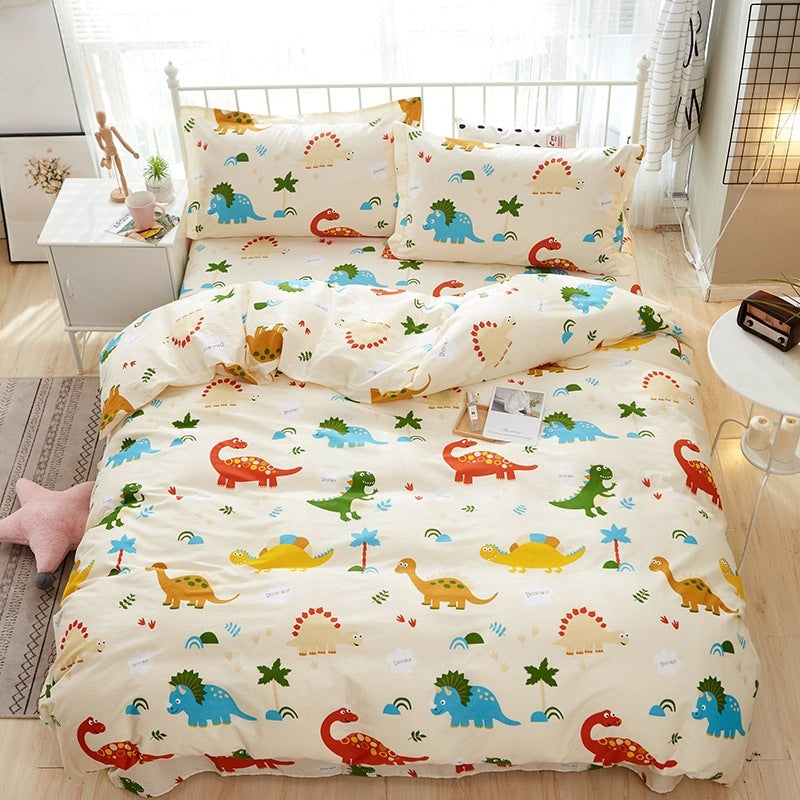 KTX-465619 Cartoon-Themed Cotton Bed Set - 4-Piece Suit for 1.2m and 1.5m Beds, 100% Cotton, 150x200 Quilt Compatible