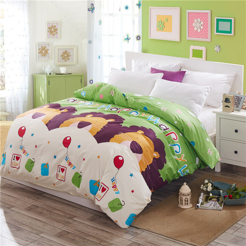KTX-465619 Cartoon-Themed Cotton Bed Set - 4-Piece Suit for 1.2m and 1.5m Beds, 100% Cotton, 150x200 Quilt Compatible