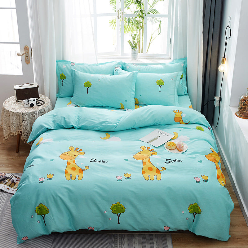 KTX-465619 Cartoon-Themed Cotton Bed Set - 4-Piece Suit for 1.2m and 1.5m Beds, 100% Cotton, 150x200 Quilt Compatible