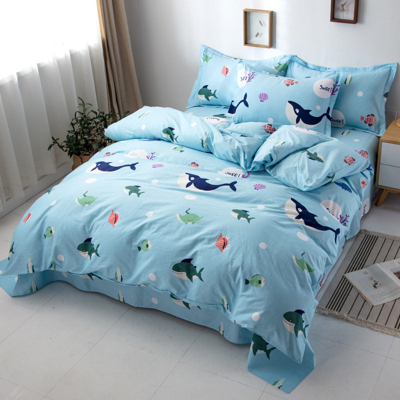 KTX-465619 Cartoon-Themed Cotton Bed Set - 4-Piece Suit for 1.2m and 1.5m Beds, 100% Cotton, 150x200 Quilt Compatible