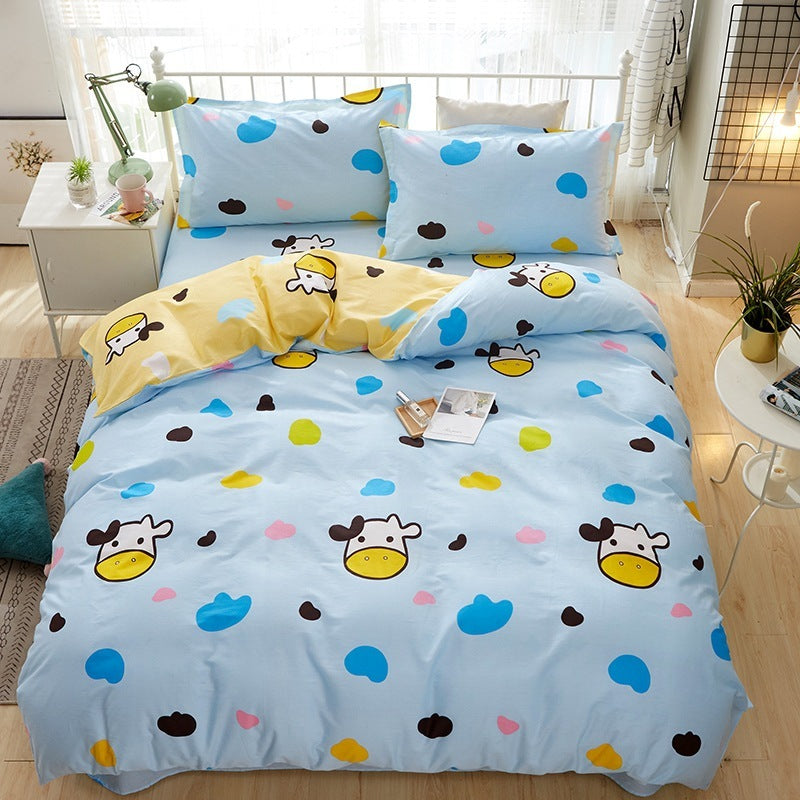 KTX-465619 Cartoon-Themed Cotton Bed Set - 4-Piece Suit for 1.2m and 1.5m Beds, 100% Cotton, 150x200 Quilt Compatible