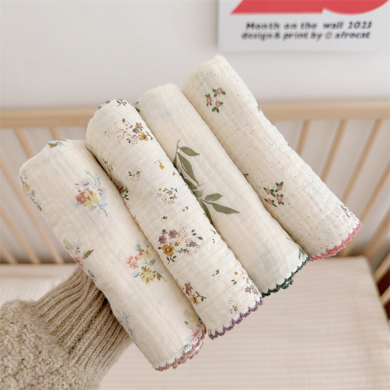 KTX-467027 Pure Cotton Gauze Baby Face Towels - Set of 4, Cuckoo Combination, 30x30cm