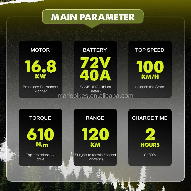 KTX-467155 High-Performance Electric Dirt Bike with 72V 16.8KW Mid Motor and 120km Range for Adults