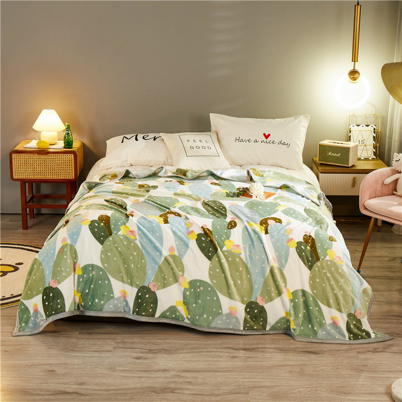 KTX-467603 Thickened Cloud Mink Velvet Double Printed Blanket - Floral and Plant Design