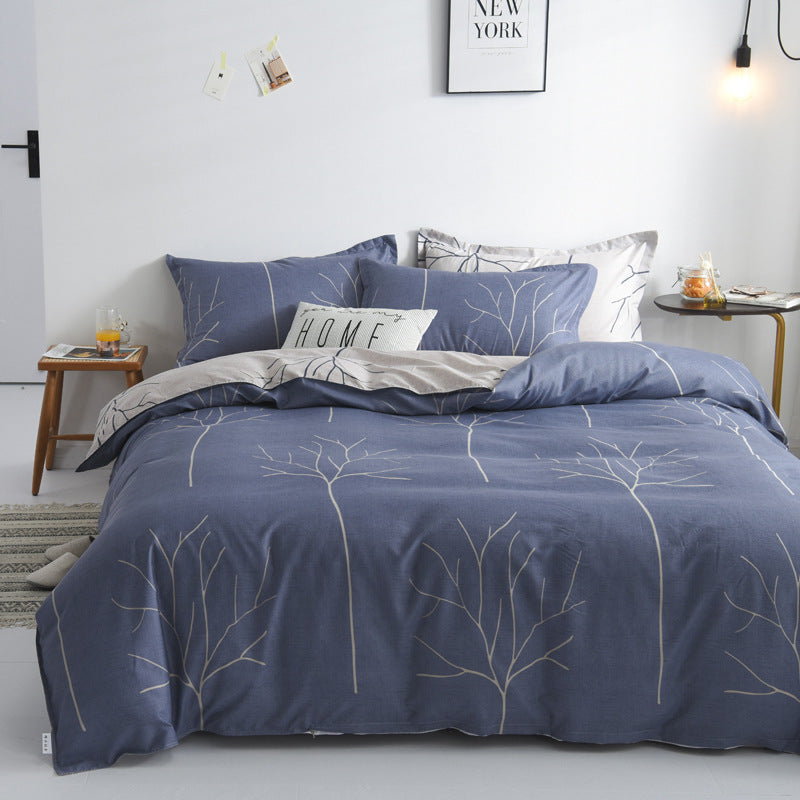 KTX-467923 Brushed Aloe Cotton Four-Piece Quilt Cover Set with Plant and Flower Patterns for 1.2m to 2.2m Beds