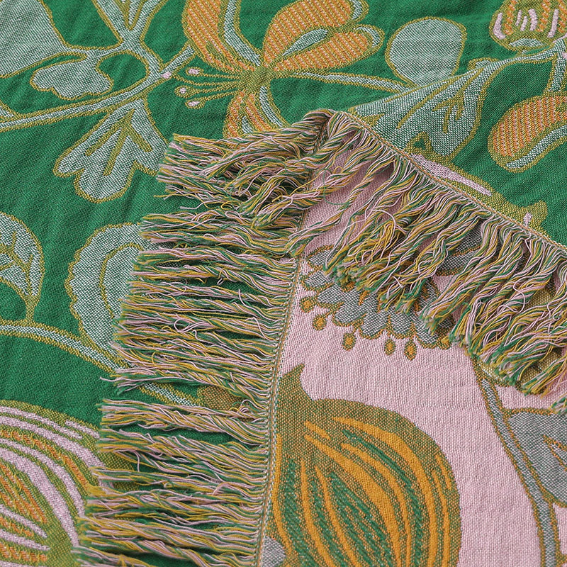 KTX-468435 Universal All-Season Sofa Cover in Green Floral Pattern, Modern Cotton Towel Blanket - 200cm x 230cm