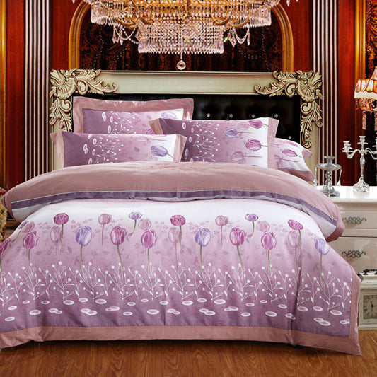 KTX-469075 Delicate Cotton Jacquard Bedding Set - 4 Pieces, Smooth & Breathable Design