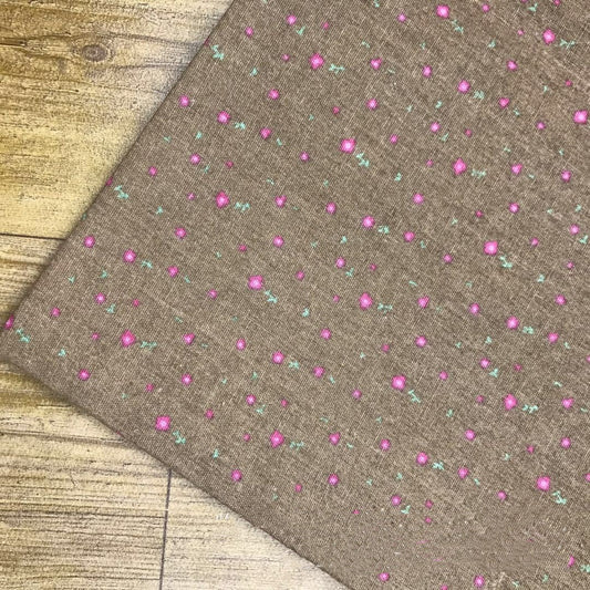 KTX-469587 Digital Printed Linen Cotton Fabric - Two-Tone Floral Design, 55% Linen, 45% Cotton, 310 g/㎡, 152 cm Width, 10 m Length