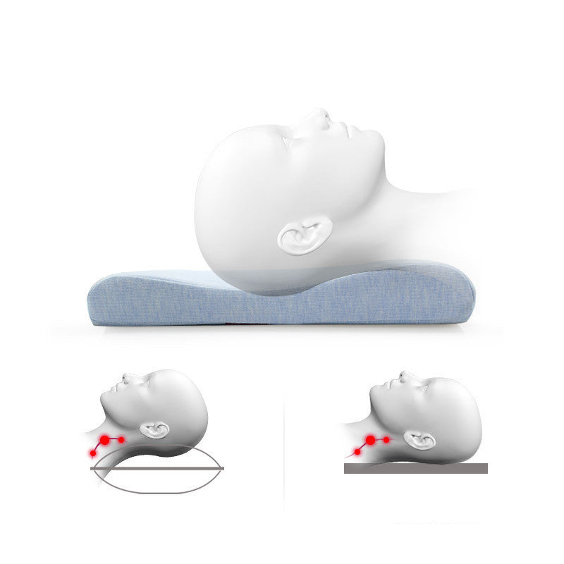 KTX-469587 Memory Foam Children's Low Pillow with Long-Staple Cotton Cover - Sky Blue Rectangular Design