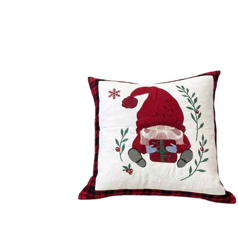 KTX-469715 Christmas Embroidery Pillow Cover featuring Santa Claus and Deer - 45x45cm Polyester Fiber Cushion