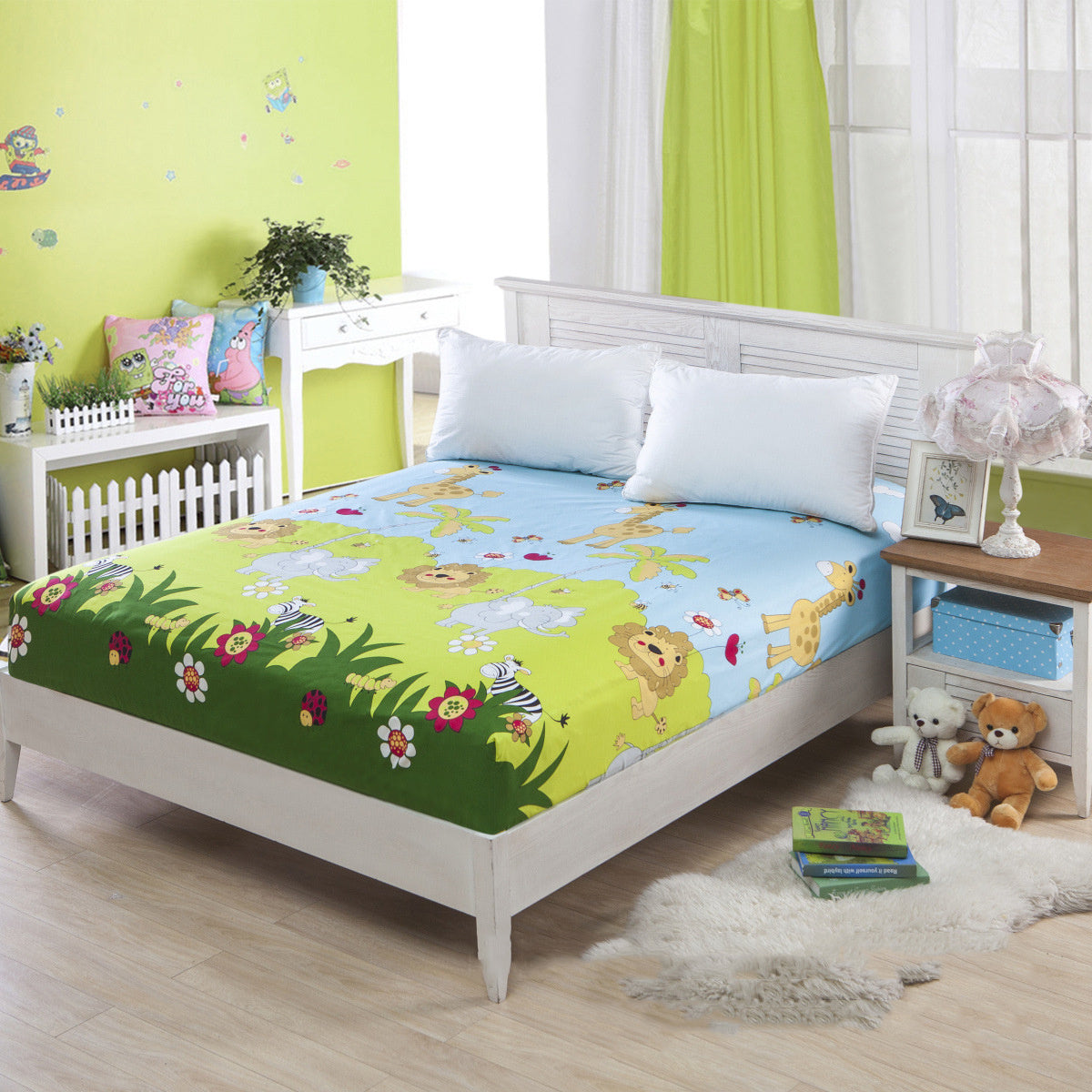 KTX-469715 Floral Pattern Mattress Protector in Polyester Cotton Blend, 200x230cm