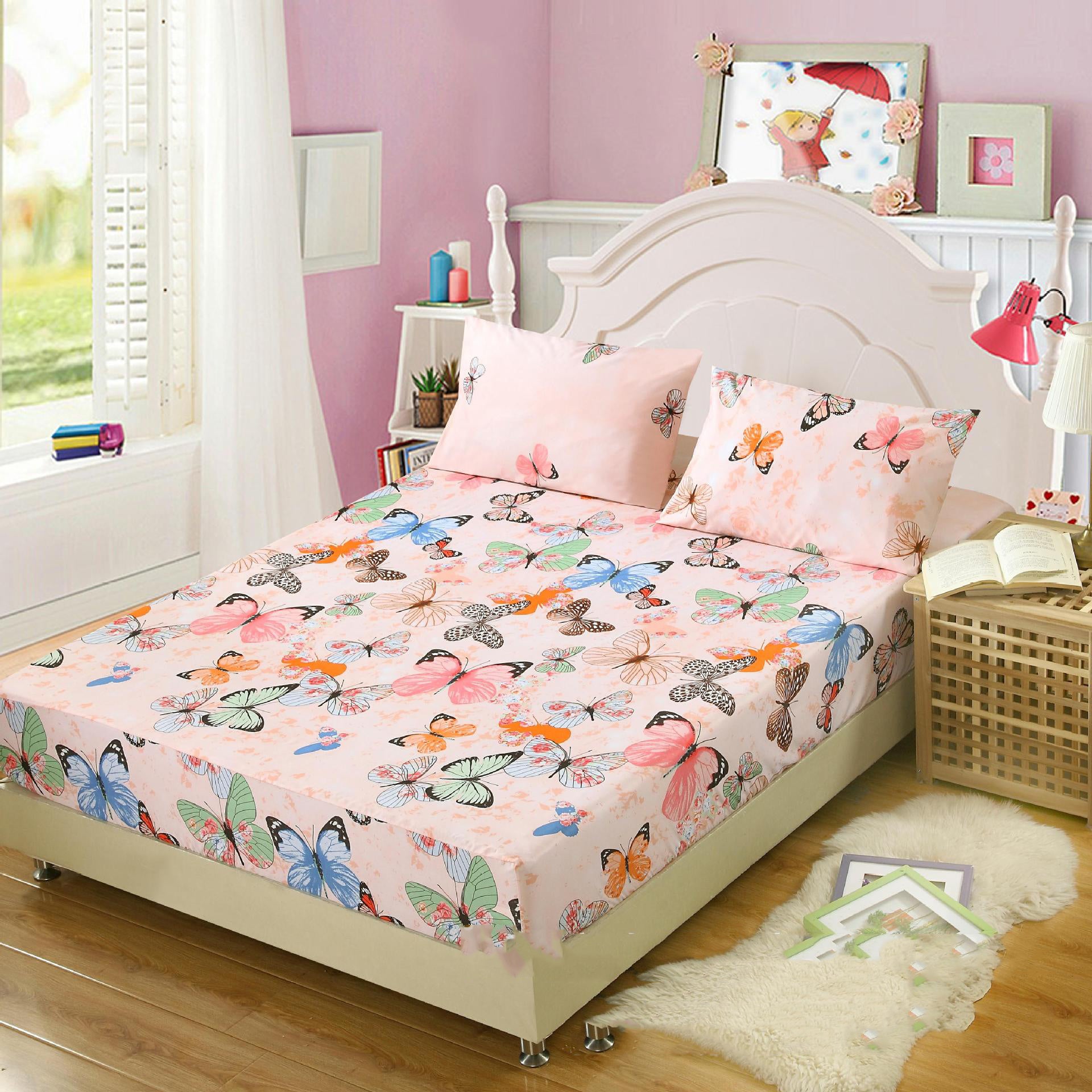 KTX-469715 Floral Pattern Mattress Protector in Polyester Cotton Blend, 200x230cm