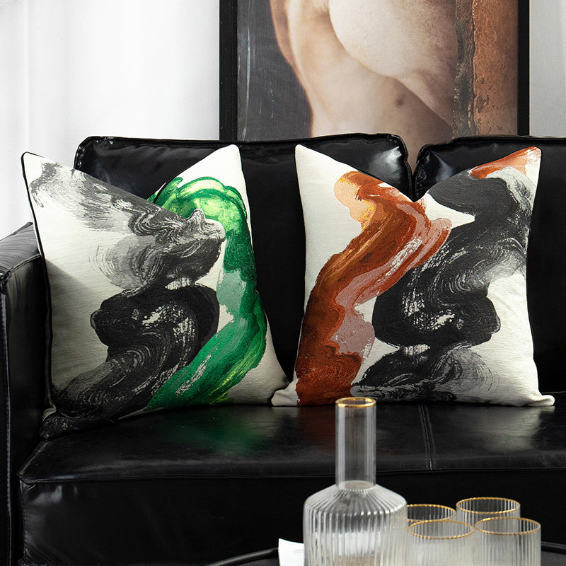 KTX-469907 Modern Chinese Style Cushion Cover - Fashion Print in Ink Orange and Ink Green