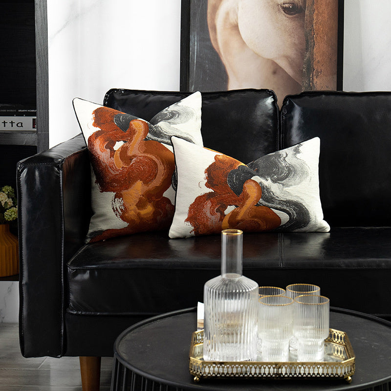 KTX-469907 Modern Chinese Style Cushion Cover - Fashion Print in Ink Orange and Ink Green